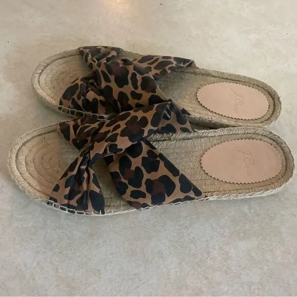 J crew Twisted knot Espadrilles sandals shoes Leopard animal print slip on - Picture 3 of 5